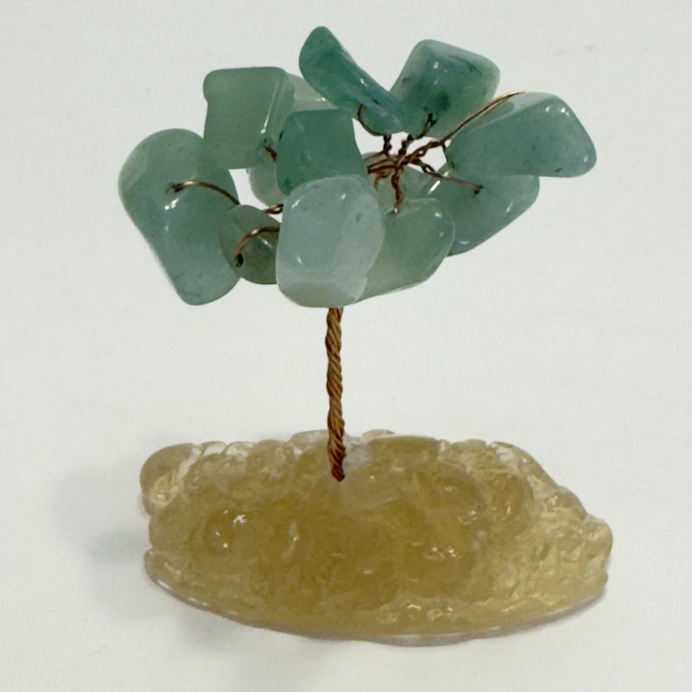 Jade Bonsai Tree Of Life Mini Wire Art On Crystal Mineral Base Good Luck Posable